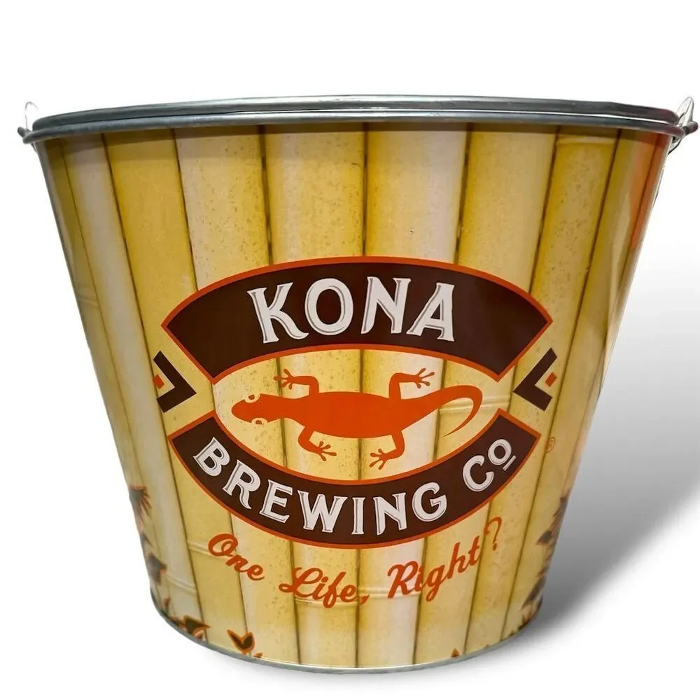 Kona Brewing Yellow Metal Beer Ice Bucket Collectible Barware Hawaiian